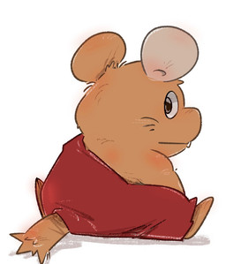anthro biped brown_body chibi clothed clothing simple_background sitting solo white_background gidleatgm gamba_no_bouken gamba_no_bouken_(series) ganba mammal mouse murid murine rodent 2026
