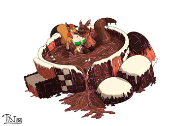 anthro bath bathtub big_breasts bra breasts candy chocolate clothing dessert female food fox_tail genitals goo_drip huge_breasts male male/female peeking_penis penis underwear thedarkjudge96 bandai_namco digimon belgium_(queen_vinyl) canid canine digimon_(species) food_creature fox goo_creature living_candy living_chocolate mammal renamon absurd_res hi_res
