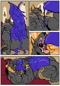 abs animal_genitalia animal_penis anthro autofellatio balls balls_expansion big_balls big_penis blue_cum bodily_fluids canine_genitalia canine_penis chest_tattoo claws cock_transformation colored_cum cum digitigrade duo expansion genital_expansion genital_fluids genitals horn huge_balls huge_penis hyper hyper_balls hyper_genitalia hyper_penis living_penis lying male masturbation merging muscular muscular_arms on_back open_mouth oral oral_masturbation pecs penile penile_masturbation penis penis_expansion pointy_ears reclining slime smile solo surprised tattoo transformation unusual_anatomy unusual_bodily_fluids unusual_cum unusual_genital_fluids unusual_genitalia unusual_penis vein veiny_arms veiny_legs yellow_eyes trencalos aurelius_goldtalon engis_(trencalos) anubian_jackal canid canine canis goo_creature jackal mammal comic hi_res
