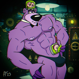 abs anthro arm_tuft biped black_bow_tie black_clothing black_eyebrows black_nose black_thong black_underwear bow_tie brain bulge chest_tuft clothing duo elbow_tuft eyebrows fur fur_tuft male muscular muscular_anthro muscular_male narrowed_eyes nipples organs pecs pose purple_body purple_fur shoulder_tuft solo_focus thong tuft underwear fabfelipe cartoon_network evil_con_carne the_grim_adventures_of_billy_and_mandy boskov_the_bear hector_con_carne bear mammal 1:1 2023 digital_drawing_(artwork) digital_media_(artwork) hi_res pinup