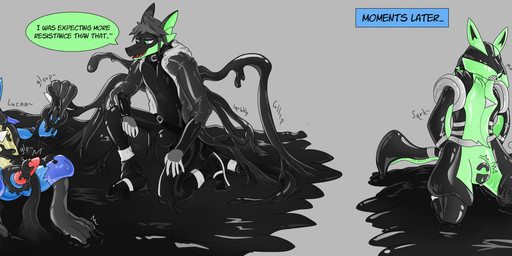 anthro chastity_bulge chastity_device chest_spike dialogue drone dronification duo forced forced_transformation goo_transformation hand_spike latex lock_bulge lock_symbol male null_bulge pokemon_speak simple_background speech_bubble spikes spikes_(anatomy) submissive tendrils text toy transformation wearing_chastity_device riggedreded mythology nintendo pokemon dragon generation_4_pokemon goo_creature lucario mythological_creature mythological_scalie pokemon_(species) scalie 2024 english_text hi_res
