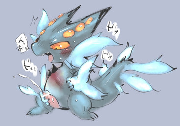 anthro blue_body blue_scales blush bodily_fluids censor_bar chibi cum cumshot ejaculation erection genital_fluids genitals glowing glowing_eyes horn ineffective_censorship male masturbation multi_eye open_mouth penis scales solo tail tapering_penis text wings doneru capcom monster_hunter mythology alien dragon elder_dragon monster mythological_creature mythological_scalie scalie xeno'jiiva censored japanese_text