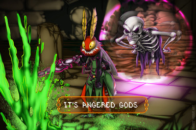 4_arms acid angry antennae_(anatomy) anthro arthropod_abdomen belt bone clothing compound_eyes destruction duo feet floating green_clothing green_robe grey_feet grey_hands insect_wings lepidopteran_wings magic male multi_arm multi_limb multicolored_body neck_tuft pseudo_pupils red_body robe ruins skeleton standing stevari_(noita) striped_abdomen stripes tuft wand white_body wings yellow_antennae yellow_eyes sweet_yissus noita vega_frith arthropod cecropia_moth insect lepidopteran moth saturniid undead hi_res