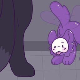 anthro black_body black_fur duo feral fur male purple_body slime_pup_(kaiju_paradise) standing tail tail_motion tailwag tongue tongue_out young young_feral artbyitzo kaiju_paradise roblox canid canine gootraxian mammal panther_gootraxian 1:1 2023 hi_res