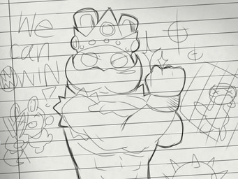 4_fingers abs ambiguous_gender anthro bent_arm bracelet cage crown death empty_eyes exclamation_point eyewear featureless_legs female feral fin fingers flexing flexing_bicep furrowed_eyebrows goggles group hand_on_arm headgear holding_tuning_fork jewelry larger_anthro larger_male long_ears male muscular muscular_anthro muscular_male noseless size_difference smaller_ambiguous smaller_anthro smaller_female sparkles spiked_ball tongue tongue_out trio tuning_fork x_eyes jooniethenight disney mario_bros mei_lee_drawing_in_notebook nintendo pixar raving_rabbids rayman_(series) turning_red ubisoft allegra_(mario_plus_rabbids) dorrie mecha_king_bob-omb aquatic bob-omb lagomorph mammal plesiosaur prehistoric_species rabbid reptile scalie 2023 4:3 crossover digital_drawing_(artwork) digital_media_(artwork) sketch widescreen