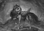 cutie_mark feathered_wings feathers female feral horn pseudo_hair smile smoke smoke_hair solo standing wings bra1neater friendship_is_magic hasbro my_little_pony mythology princess_luna_(mlp) equid equine mammal mythological_creature mythological_equine winged_unicorn absurd_res detailed greyscale hi_res monochrome