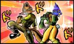 anthro cosplay dramatic duo jojo_pose male parody pose what seetherabbit jojo's_bizarre_adventure nintendo star_fox caesar_zeppeli falco_lombardi fox_mccloud joseph_joestar avian bird canid canine fox mammal crossover meme