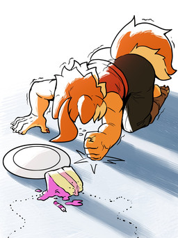 ahoge all_fours anthro cake candle claws clothed clothed_anthro clothed_female clothing dessert dropped_food feet female feral finger_claws fist food food_on_floor hair plate simple_background solo tail toe_claws toes white_background ceehaz dog_knight_rpg maci_(ceehaz) ant arthropod canid canine canis domestic_dog hymenopteran insect mammal pomeranian spitz 2026 hi_res