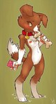 anthro anthrofied blush bone breasts brown_body brown_eyes brown_fur collar condom female fur genitals looking_at_viewer nipples offering_condom pussy sexual_barrier_device simple_background solo tongue white_body white_fur atryl friendship_is_magic hasbro my_little_pony winona_(mlp) canid canine canis domestic_dog mammal 2013 digital_media_(artwork) hi_res