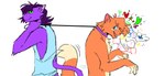 anthro bdsm collar duo heart_symbol hearts_around_body hearts_around_head leash male male/male petplay roleplay shirtless smile smiley_face whinyfox domestic_cat felid feline felis mammal hi_res