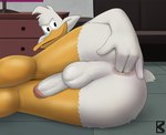anal anal_fingering anal_masturbation anthro anus backsack balls beak butt feathers fingering fingering_self genitals glans humanoid_genitalia humanoid_penis lying male masturbation on_side penis perineum solo white_body white_feathers brouva darkwing_duck disney ducktales drake_mallard anatid anseriform avian bird duck