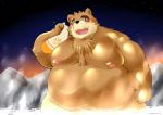 anthro blush brown_body brown_fur eyewear fur glasses male overweight overweight_anthro overweight_male solo towel mighty_fat tomoyamaru lifewonders tokyo_afterschool_summoners volos_(tas) bear mammal 2017