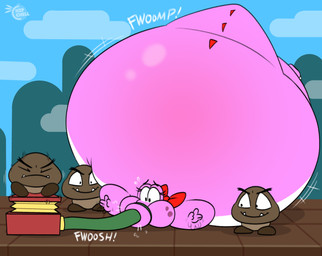 air_inflation air_puff air_pump belly belly_blush belly_expansion big_belly big_tail blush body_blush body_inflation brown_body expansion forced forced_inflation hill hose hose_in_mouth hose_inflation huge_belly huge_tail hyper hyper_belly hyper_inflation hyper_tail immobile inflation logo motion_lines onomatopoeia pink_body round_body siphon_(anatomy) sound_effects spherical_inflation swelling tail tail_expansion text chipchell mario_bros nintendo birdo_(character) birdo goomba pink_birdo 2022 artist_logo artist_name hi_res