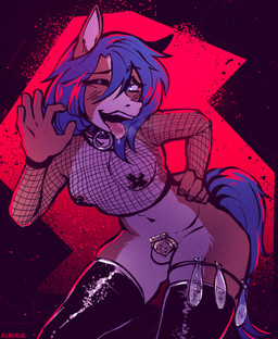anthro bodily_fluids chastity_cage chastity_device clothing collar condom cum curvy_figure eyebrows eyelashes filled_condom fishnet_clothing fishnet_topwear flat_chastity_cage fur garter_straps genital_fluids genitals gynomorph hair half-closed_eyes hand_on_hip intersex inviting_to_oral leggings legwear long_hair narrowed_eyes navel nude pasties saliva saliva_on_tongue sexual_barrier_device simple_background solo thick_thighs thigh_highs tied_condom tongue tongue_out topwear ailensolid crossfire_(littleone425) equid equine horse mammal digital_media_(artwork) flat_colors hi_res