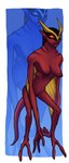 2_toes 3_fingers broad_shoulders feet female fingers genitals gills horn membrane_(anatomy) membranous_wings nude pointy_breasts pussy red_body red_eyes red_skin solo tail toes wings md34 ben_10 cartoon_network aerophibian alien