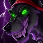 anthro black_nose clothing electricity fangs glowing glowing_eyes green_eyes headgear headkerchief headwear kerchief lightning looking_at_viewer male solo teeth ifus lupine_assassin canid canine canis mammal wolf 1:1 bust_portrait digital_media_(artwork) portrait