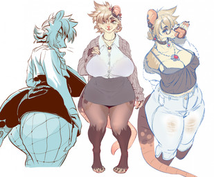 4_toes 5_fingers anthro belly big_breasts big_butt biped blonde_hair bottomwear bra_through_clothing breasts brown_body brown_claws brown_fur butt choker claws cleavage clothed clothed_anthro clothed_female clothing collared_shirt curvy_figure denim denim_bottomwear denim_clothing digitigrade dress_shirt eyelashes eyeliner eyewear feet female female_anthro fingers fishnet_clothing fishnet_legwear front_view fully_clothed fully_clothed_anthro fully_clothed_female fur glasses hair hairless_tail hotpants huge_breasts jeans jewelry legwear looking_at_viewer makeup mature_anthro mature_female miniskirt monotone_background multicolored_body multicolored_fur navel_outline necklace pants pose rear_view shirt shorts simple_background skirt solo sweater tan_body tan_fur thick_thighs toes topwear voluptuous voluptuous_anthro voluptuous_female wearing_glasses white_background wide_hips zeighous american_opossum mammal marsupial 2025 full-length_portrait hi_res multiple_images portrait