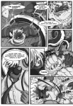 2013 anthro cat_and_rat_games claws clothing comic dialogue digital_media_(artwork) domestic_cat duo english_text felid feline felis fight fur greyscale grin gtskunkrat gtskunkrat_(character) hi_res hybrid long_tail lying male mammal markings monochrome slightly_chubby smile tail teeth text whiskers