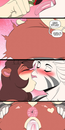 anthro anthro_on_anthro anthro_penetrated anthro_penetrating anthro_penetrating_anthro anus balls bodily_fluids butt cum cum_in_vagina cum_inside dialogue duo eyes_closed female female_penetrated food fruit genital_fluids genitals heart_(marking) kissing male male/female male_penetrating markings penetration penile penile_penetration penis penis_in_vagina plant sex speech_bubble strawberry text vaginal vaginal_penetration vulva nimzy noms_(nimzy) tobi_(nimzy) cricetid felid hamster hybrid liger mammal pantherine rodent absurd_res comic english_text hi_res