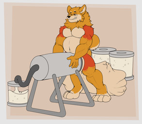 anthro balls big_balls bodily_fluids cock_vore cum cum_collecting cum_in_container genital_fluids genitals huge_balls hyper hyper_balls hyper_genitalia male musclegut muscular penile penis penis_milking solo vore rokie38 kodashibe canid canine canis domestic_dog mammal shiba_inu spitz absurd_res digital_media_(artwork) hi_res