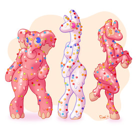 anthro biped breasts candy dessert feet female food front_view group hooves looking_at_viewer mane nude nude_anthro nude_female simple_background standing toes trio fivel elephant elephantid equid equine food_creature giraffe giraffid horse living_candy mammal proboscidean 2026 digital_drawing_(artwork) digital_media_(artwork)