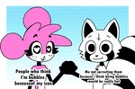 anthro black_body duo freckles heart_eyes heart_symbol humor looking_at_viewer male multicolored_body pink_body text two_tone_body white_body rexon02 bubbles_(rexon02) rex_raccoon_(rexon02) mammal mouse murid murine procyonid raccoon rodent english_text hi_res