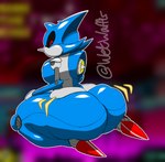 big_butt blurred_background butt butt_focus butt_jiggle huge_butt jiggling machine metal red_eyes shoulder_pads sitting solo thick_thighs wide_hips wetwaffls sega sonic_the_hedgehog_(series) metal_sonic robot male_(lore)