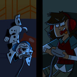 black_nose black_spots brown_hair controller duo electronics female freckled_face freckles fur game_controller gaming hair headphones holding_controller holding_game_controller holding_object leg_markings male markings pawpads playing_video_game socks_(marking) spots tan_body tan_skin white_body white_fur doglover502 101_dalmatian_street 101_dalmatians cartoon_network disney teletoon total_drama dolly_(101_dalmatians) noah_(total_drama) canid canine canis dalmatian domestic_dog human mammal 1:1 absurd_res crossover hi_res