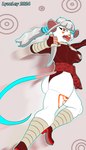 anthro armwear bare_legs butt clothing female footwear fur grey_hair hair high_heels knife leotard makeup orange_eyes ponytail ring shoes solo tail thong_leotard visor white_body white_fur lyonley shizu_(petruz) mammal murid murine rat rodent