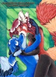 anthro blue_body blue_fur breasts butt casual_nudity dipstick_tail duo eyes_closed female female/female french_kissing fur hug interspecies kissing markings nude side_boob simple_background tail tail_markings kacey antarctica_(kacey) candi_(kacey) ailurid canid canine fox mammal red_panda 2003