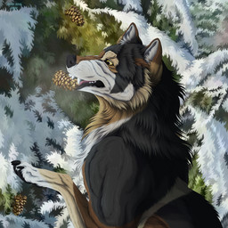 ambiguous_feral ambiguous_gender black_body black_fur black_lips day dipstick_ears ear_markings fangs feral fur lips markings multicolored_ears open_mouth outside pinecone pink_tongue side_view snow solo tan_body tan_fur teeth tongue white_body white_fur yellow_eyes msdeadsoul taki_(taki-wolf) canid canine canis mammal wolf 1:1 hi_res