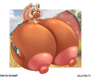 animal_print anthro areola big_breasts breasts brown_body cow_print cowbell fake_cow_horns fake_horns female green_eyes hair half-closed_eyes huge_breasts hyper hyper_breasts looking_at_viewer narrowed_eyes nipples open_mouth pink_areola pink_nipples solo tan_hair cornchip21 cricket-inc sega sonic_the_hedgehog_(series) coco_the_ferret domestic_ferret mammal mustelid musteline true_musteline weasel half-length_portrait hi_res portrait