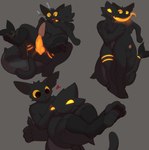 anthro biped black_body black_eyes black_fur black_tail blep closed_smile clothing duo exclamation_point fur grey_background heart_symbol legwear male male/male mostly_nude mouth_closed nude open_mouth open_smile orange_eyes simple_background smile standing tail thigh_highs tongue tongue_out yellow_sclera k1ko domestic_cat felid feline felis fish mammal marine absurd_res hi_res