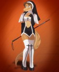 abstract_background anthro blind breasts brown_hair cleavage_cutout clothing cutout disability eyelashes female footwear glistening glistening_body glistening_scales grey_eyes hair high_heels legwear long_tail multicolored_body multicolored_scales nun nun_outfit scales shoes short_hair snout solo tail tan_body tan_scales thigh_highs two_tone_body two_tone_scales walking_stick veisz_stories cavemanon_studios snoot_game bianca_(bybuckett) fan_character dinosaur prehistoric_species reptile scalie 2024 absurd_res digital_drawing_(artwork) digital_media_(artwork) hi_res