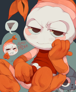 anthro blush blush_lines clothed clothing duo feral male profanity rock solo_focus text muggsinc blushcrunch_studio dandy's_world roblox pebble_(dandy's_world) shrimpo_(dandy's_world) arthropod canid canine canis crustacean domestic_dog elemental_creature mammal marine mineral_fauna rock_creature shrimp toon_(dandy's_world) english_text hi_res