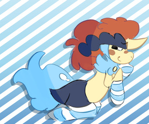 ambiguous_gender blue_body blue_fur clothing femboy feral footwear fur hair long_socks red_hair socks solo yellow_body nm nintendo pokemon fan_character equid equine generation_5_pokemon horse keldeo keldeo_(ordinary_form) legendary_pokemon mammal pokemon_(species) 6:5 hi_res