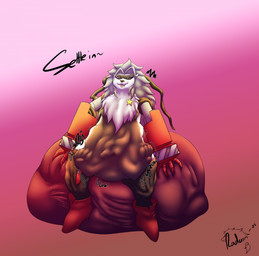 ambiguous_gender ambiguous_prey anthro belly belt big_belly bottomwear breasts clothing cybernetic_arm cybernetic_limb digestion digestion_noises featureless_breasts female fur grey_body grey_fur grey_hair hair mask mechanical_arm multicolored_body multicolored_fur neck_tuft pants rumbling_stomach sitting solo sound_effects star teeth text tongue tongue_out tuft two_tone_body two_tone_fur vore weight_gain white_body white_fur radarn_(artist) bandai_namco digimon digimon_(species) wolvermon 2025 english_text hi_res line_art monochrome
