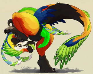 animal_genitalia anus big_penis bodily_fluids butt claws colorful_body dripping erection feathers feet feral fingers genital_fluids genital_slit genitals grass green_penis male orange_body penis plant precum precum_drip scales solo tail teeth toes owishka dinosaur dromaeosaurid feathered_scalie prehistoric_species reptile saurischian scalie theropod hi_res