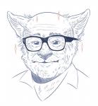 alternate_species anthro eyewear facial_hair furrification glasses humanoid_face looking_at_viewer male simple_background solo what_has_science_done white_background dappermouth real_world danny_devito canid canine canis mammal wolf headshot_portrait portrait