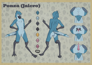 ambiguous_gender animal_genitalia anthro anus beak butt erection feathers feet femboy front_view genital_focus genital_slit genitals looking_at_viewer male nude open_mouth penis penis_tip presenting presenting_genital_slit presenting_penis puppet rear_view simple_background skinny slim smile solo spreading standing submissive tail talons tapering_penis toes ponza00 ponza avian bird blue_jay corvid jay_(bird) new_world_jay oscine passerine absurd_res cel_shading full-length_portrait hi_res model_sheet portrait shaded