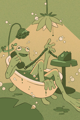 ambiguous_gender anthro bath electronics feet green_background green_body green_skin holding_object holding_phone horizontal_pupils light membrane_(anatomy) nude open_mouth phone pupils shower simple_background solo toes water webbed_feet wet wet_body jess_fleming amphibian frog 2019 2:3 absurd_res hi_res