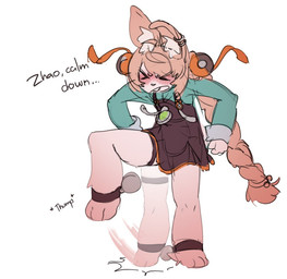 >_< accessory angry animal_behavior ankleband anthro barefoot blush braided_hair buckteeth clothed clothing dialogue dress dx ear_piercing ear_ring eyes_closed feet female fist flat_chested frown fur hair hair_accessory humor inner_ear_fluff long_hair motion_outline onomatopoeia open_frown open_mouth piercing pigtails pink_body pink_fur pink_hair ring_piercing shirt simple_background solo sound_effects standing stomping suspenders tapping_foot teeth text topwear tuft twin_braids white_background austinarts4 mihoyo zenless_zone_zero zhao_(zenless_zone_zero) lagomorph leporid mammal rabbit thiren 2026 digital_drawing_(artwork) digital_media_(artwork) english_text sketch