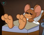 3_toes anthro bed bedding blanket brown_body brown_fur feet foot_fetish foot_focus fur furniture male mouse_ears pillow sleeping soles solo toes whiskers mintytempest metro-goldwyn-mayer tom_and_jerry jerry_mouse mammal mouse murid murine rodent 2025 alternate_version_at_source hi_res signature