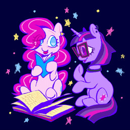 book choker duo ear_piercing ear_ring eye_bags eyewear female feral glasses horn jewelry magazine necklace piercing ring_piercing star skotobazova friendship_is_magic hasbro my_little_pony mythology pinkie_pie_(mlp) twilight_sparkle_(mlp) earth_pony equid equine horse mammal mythological_creature mythological_equine pony unicorn hi_res
