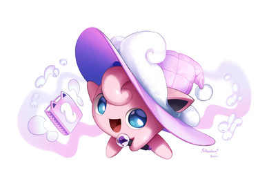ambiguous_gender blue_eyes book clothing electronics hair hat headgear headwear holding_microphone holding_object looking_at_viewer microphone open_mouth pink_body pink_hair simple_background solo tongue wizard_hat hoishere7 nintendo pokemon generation_1_pokemon jigglypuff pokemon_(species) waddling_head 2026 absurd_res hi_res signature