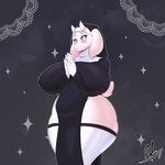 animal_ears anthro big_breasts blush breasts clothing female goat_ears hands_together hat headgear headwear horn huge_breasts legwear mature_female nun nun's_habit nun_outfit red_eyes solo tail thigh_highs white_body white_skin wide_hips polsy undertale undertale_(series) toriel absurd_res alternate_version_at_source hi_res mother_(lore) parent_(lore)