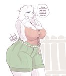 anthro big_breasts big_butt breasts butt cleavage clothed clothing curvy_figure dating female fur horn huge_breasts huge_butt mature_anthro mature_female simple_background solo text thick_thighs voluptuous white_background white_body white_fur cumbread undertale undertale_(series) toriel bovid caprine goat mammal english_text hi_res signature