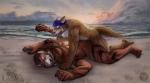 anal anal_penetration anthro anthro_on_anthro anthro_penetrated anthro_penetrating anthro_penetrating_anthro arm_support back_muscles beach beard blush brown_body brown_fur butt claws clothing countershading detailed_background dominant duo facial_hair fangs fur hair kerchief lying male male/male male_on_bottom male_on_top male_penetrated male_penetrating male_penetrating_male multicolored_body multicolored_fur muscular muscular_male nude on_bottom on_front on_ground on_top outside pecs penetration ring sand sea seaside sex sharp_teeth short_hair sky spread_legs spreading stripes teeth toe_claws tongue tongue_out two_tone_body two_tone_fur water wet white_body white_countershading white_fur jakensitou wolfplot don_leonardo hulooo canid canine canis felid mammal pantherine tiger wolf absurd_res hi_res