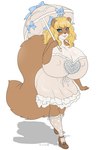 anthro big_breasts blonde_hair blue_eyes breasts clothing female hair huge_breasts hyper hyper_breasts nipple_outline solo umbrella suika-x antoinette_(spyingredfox) mammal rodent sciurid tree_squirrel