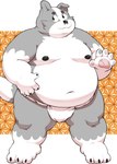 5_fingers anthro asian_clothing belly big_belly black_nose clothing east_asian_clothing fingers fundoshi grey_body japanese_clothing kemono male moobs navel nipples overweight overweight_male solo underwear white_body white_clothing white_fundoshi white_underwear meg_hoi canid canine canis domestic_dog mammal 2025